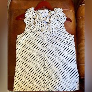 J. Crew 100% Silk Black and White Ruffle Top